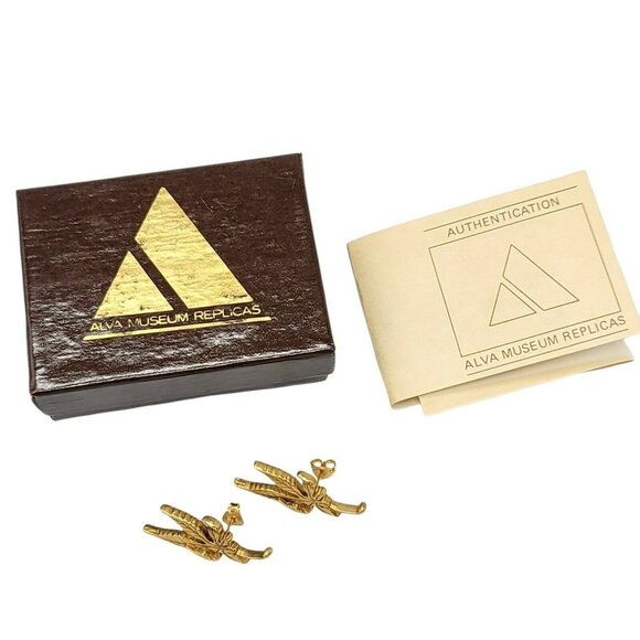 Alva Museum Replicas Gold Tone Leaf Menuki Maple Leaf Earrings Japanese Influenc - Picture 1 of 5